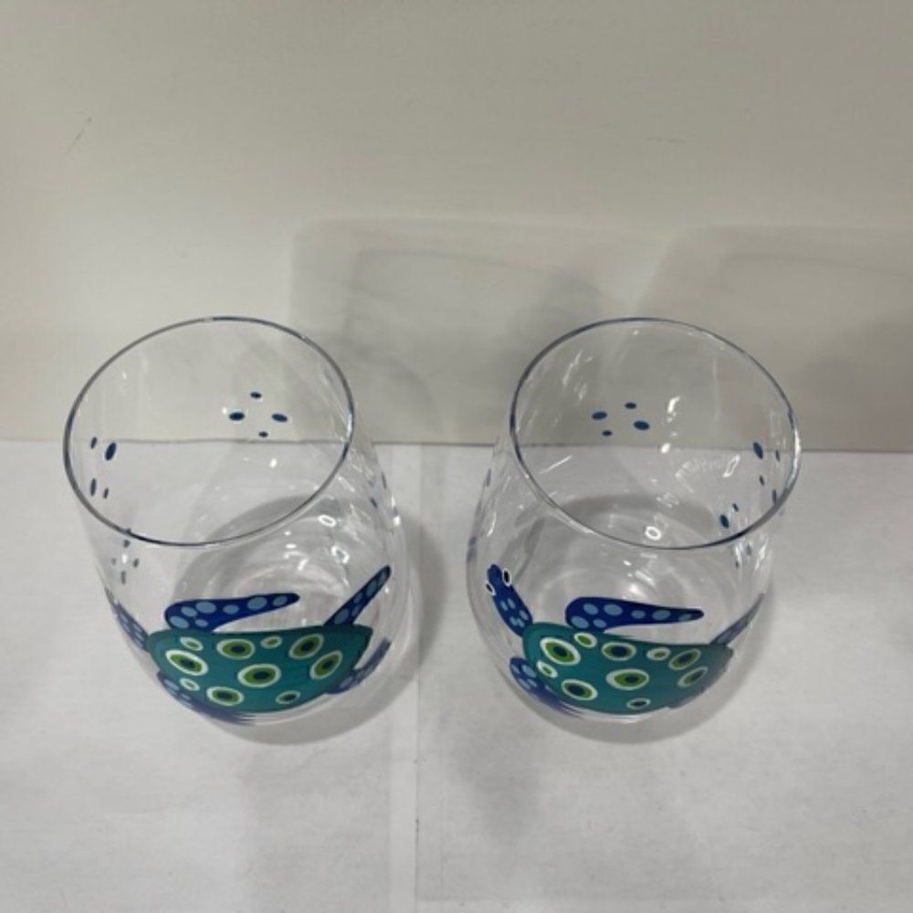 2 Stemless Wine Glasses Turtle - Blue December Diamonds New NWT Excellent - New - Picture 4 of 6